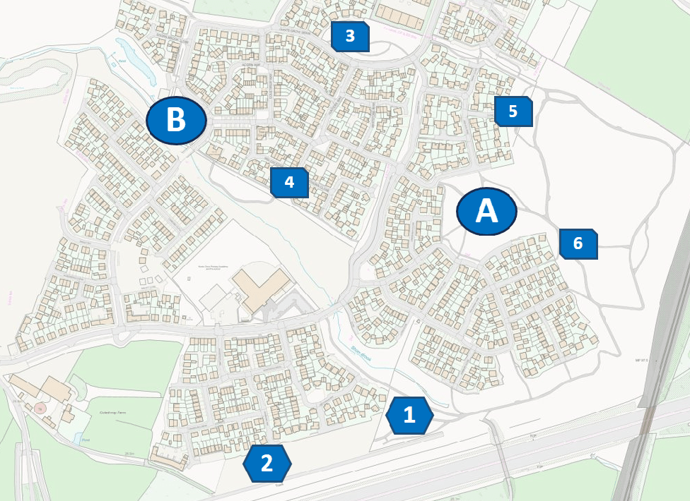 Map of play areas in Hunts Grove