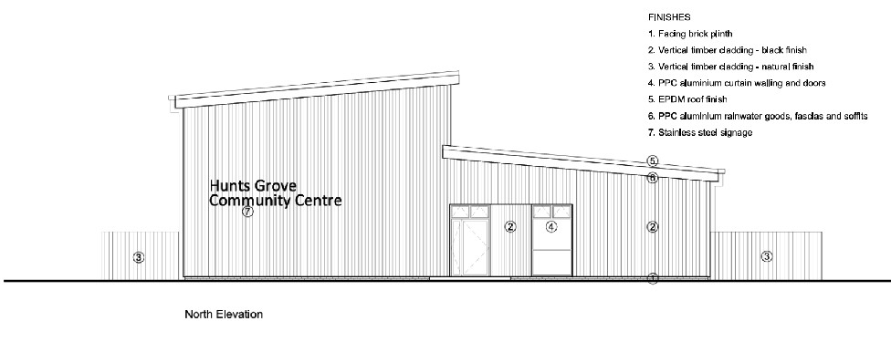 North elevation of the community centre