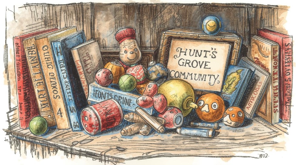Image of toys and books advertising the exchange event